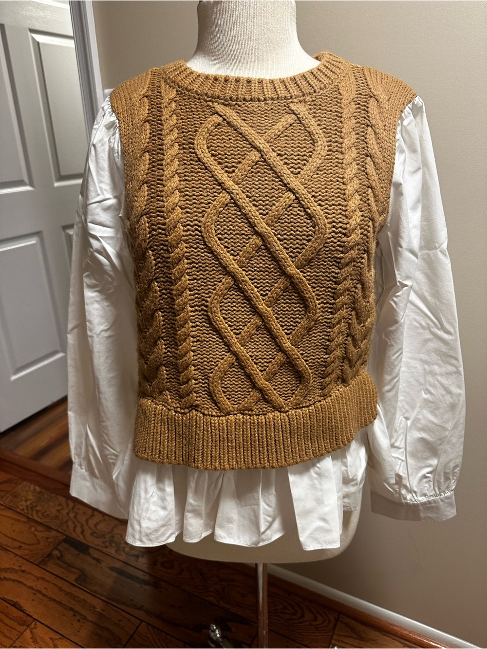 Anthropologie Camel Cable-Knit Two-fer
